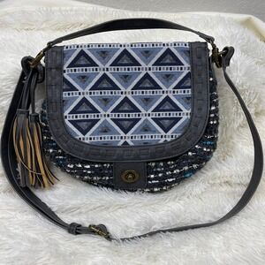 Izzy By Isabella Fiore Handbag Purse Knit Tweed Geometric Southwestern Tassels